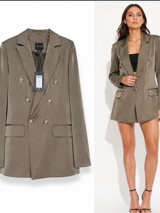 ASYDE Jackets & Blazers - Taupe Satin Double-Breasted Blazer S